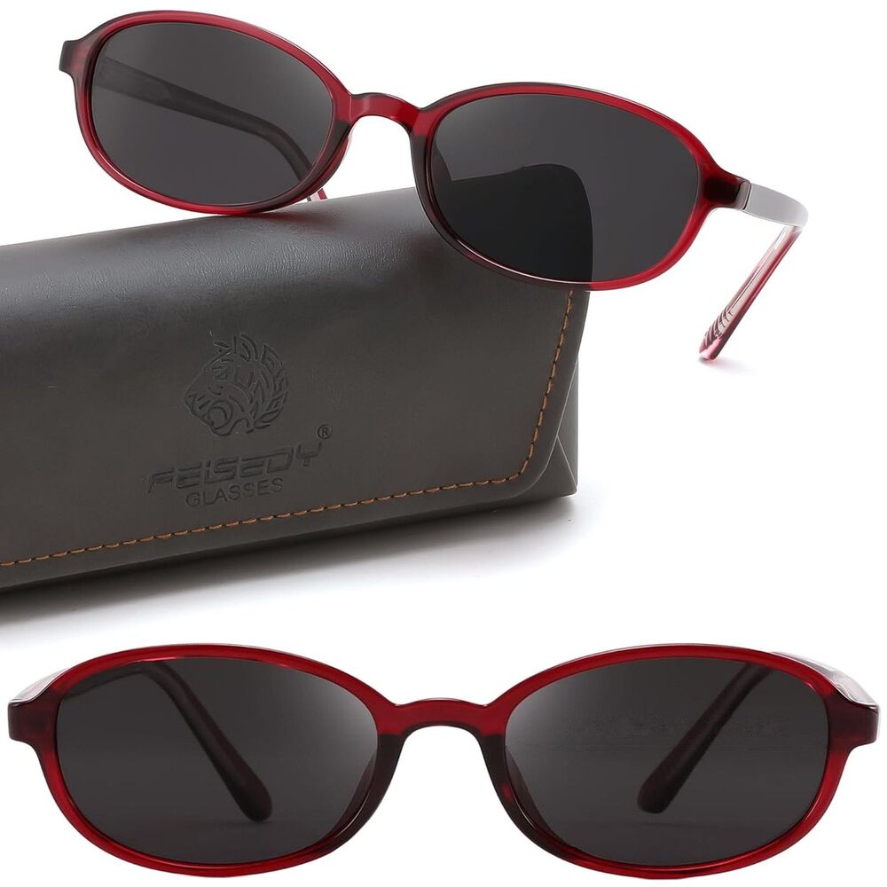 *Case Included* Unisex Red Gray Polarized Oval Retro TR90 Fashion Sunglasses